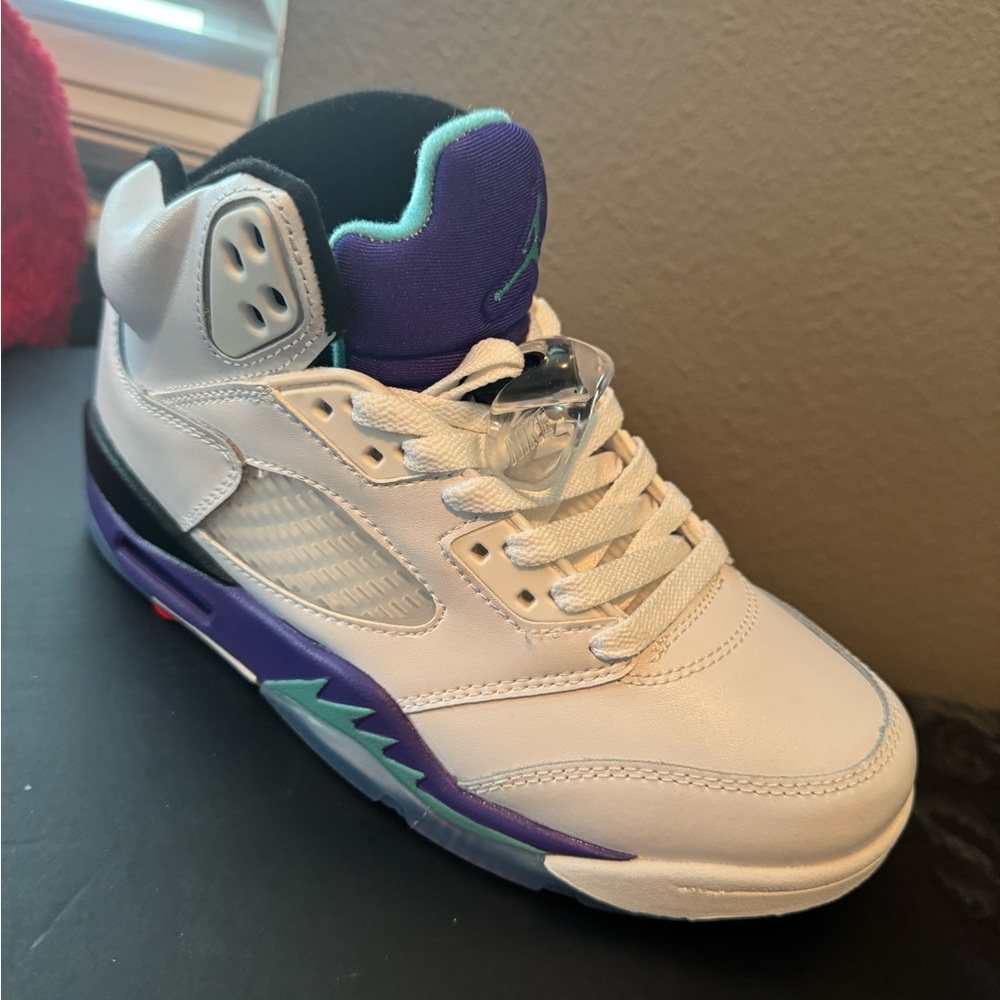 SOLD White and Purple Athletic Air 5 Sneakers